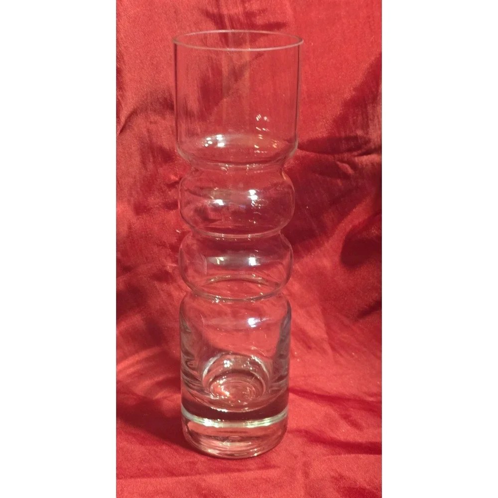 Vintage Mid Century Modern Clear Glass Stacked Bubble Vase Ribbed MCM 7.5 Inch